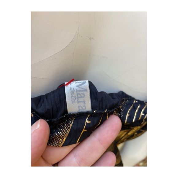 Maxmara Silk Top Black Gold Art Deco Twist Front V Neck - Picture 7 of 12